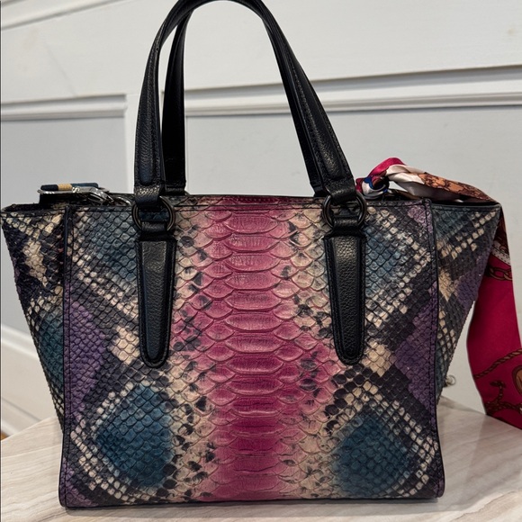 Coach Bag Crosby Python Embossed Leather Carryall Small Purple Pink Tote Rare - Picture 5 of 17